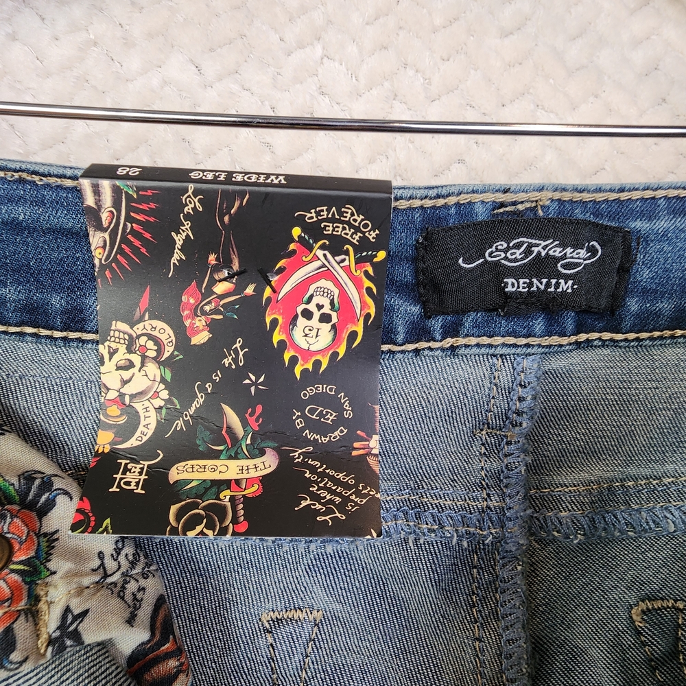 Ed Hardy Wide-Leg Jeans Embroidered Tattoo Graphic Mens Sz 28 WEHD8300-2 NWT - Picture 6 of 16